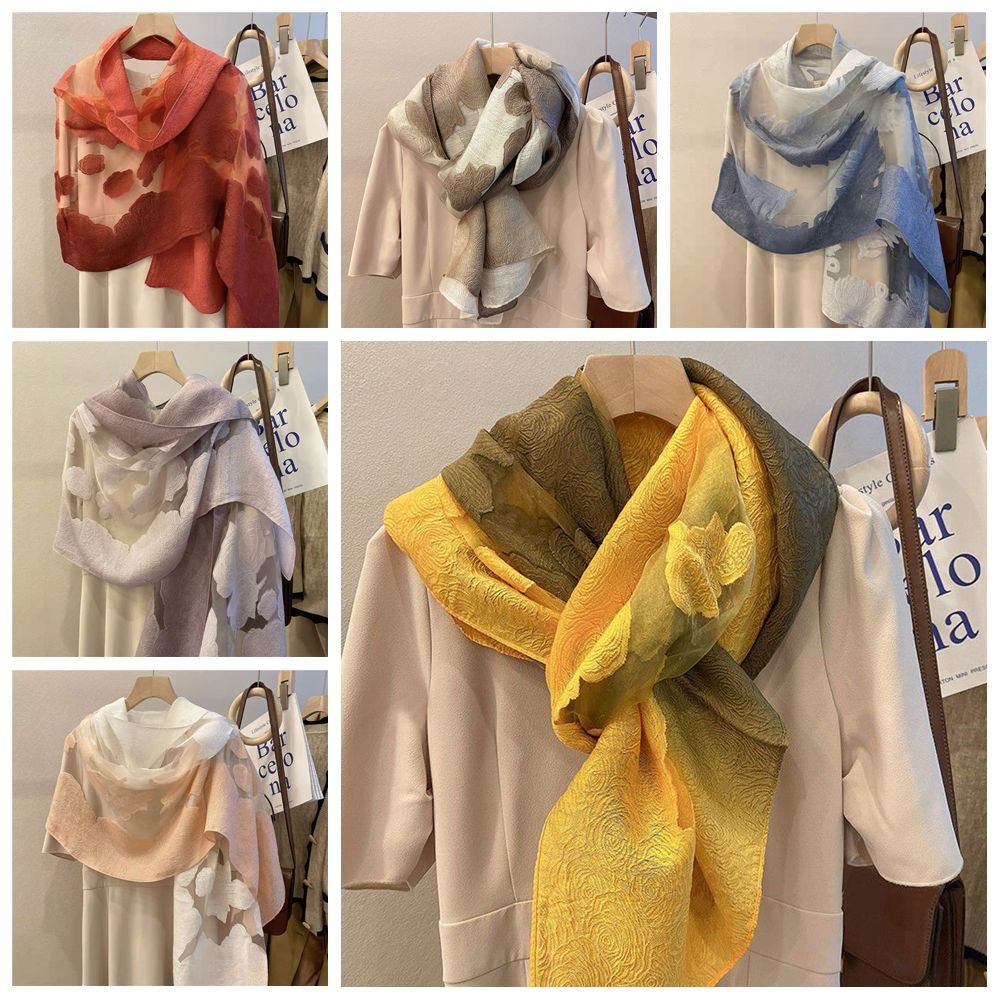 Sunscreen Silk Scarf Shawls Transparent Flower Hijab Wraps Mesh Neck Scarves Bride/Bridesmaid