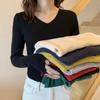 5XL базовые женские свитера с v-образным вырезом, осенне-зимние топы, эластичные тонкие женские пуловеры, вязаный свитер в рубчик, джемпер, мягкие теплые пуловеры