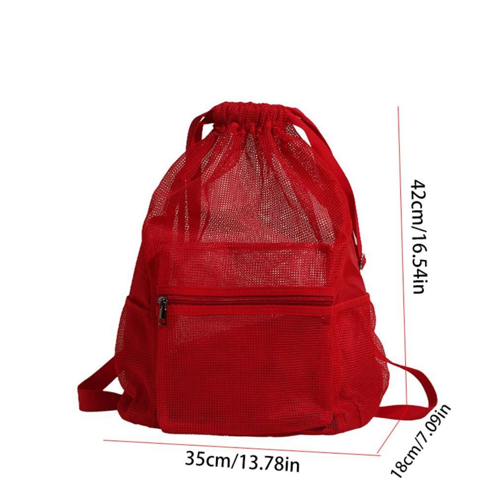 Portable Nylon Backpack Korean Style Mesh Beach Bag Casual Drawstring Backpack  Travel