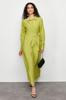 Women's Style Hijab Dress Green Shirt Collar Woven Dress with Tie Detail At Waist