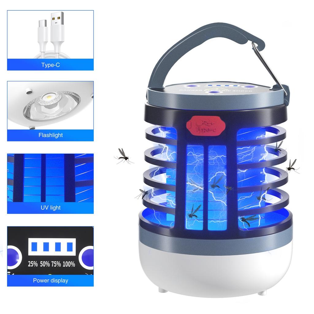 Rechargeable Mosquito And Fly Exterminators Outdoor Indoor Lights With Hanging Rings Electric Light Exterminators Portable Cable