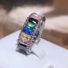 Exquisite Multicolor Color Zircon Ring for Women Rainbow Color Jewelry Opening Adjustable High Quality Ring Personality Jewelry Cocktail Party Jewelry