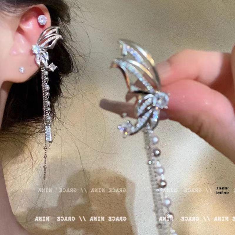 Корейские клипсы для непроколотых ушей – классный дизайн с кисточками и жемчужными бабочками для женщин