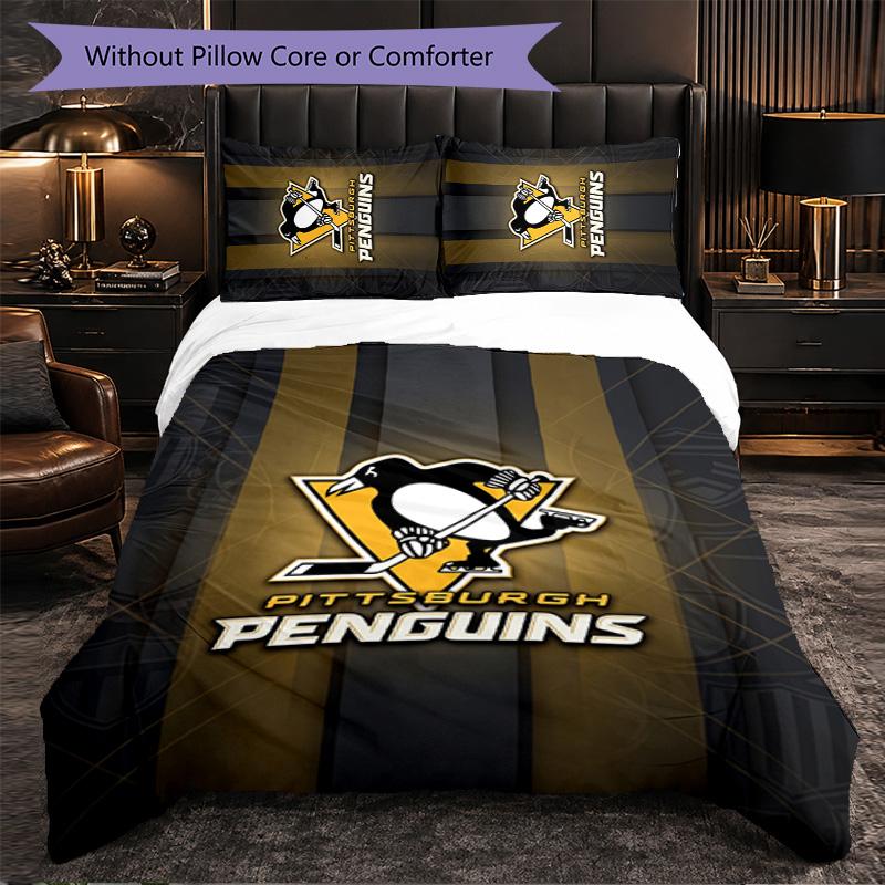 Pittsburgh Penguins Pattern Microfiber 3Pcs Bedding Set Decor Duvet Cover Set For Bedroom Home Use
