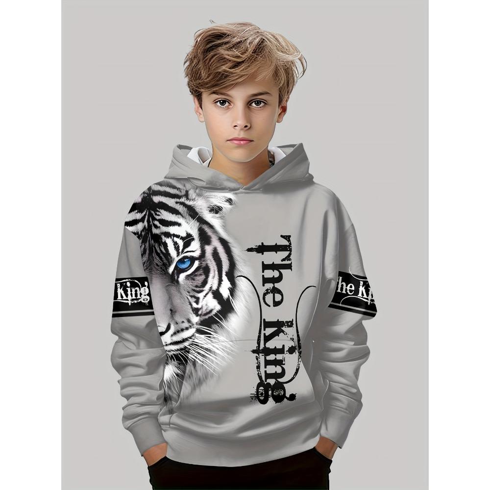 Детская одежда Толстовки с капюшоном для мальчиков с длинным рукавом и принтом 3D тигров Детская одежда на весну и осень Повседневная одежда для отдыха на природе Стильная одежда для мальчиков и девочек Топы