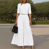 Women Short Sleeve Blouse and Wide Leg Pants Summer Two Piece Suit Sets