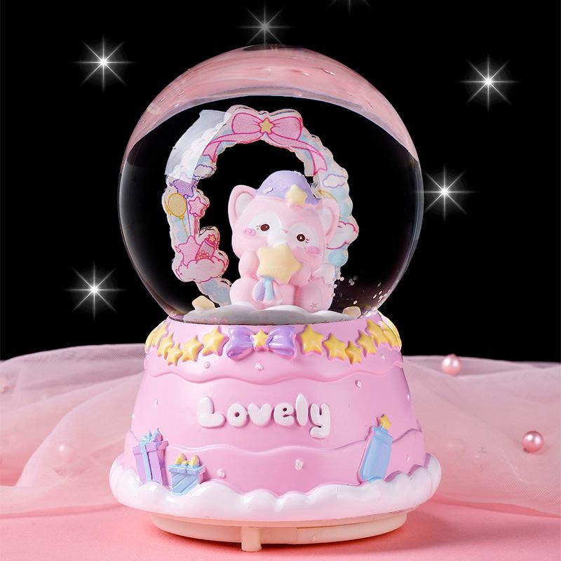Cartoon Couple Crystal Ball Resin Snow Globe Music Box Toy