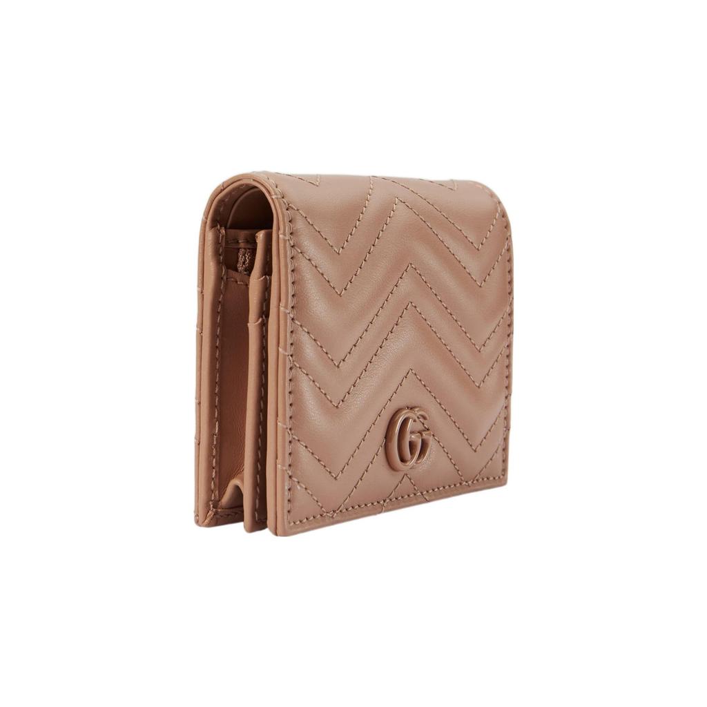 Gucci GG Marmont V Quilted Detail Snap Closure Leather Card Holder Wallet Women wallet Rose-Beige 466492-AABZK-2754