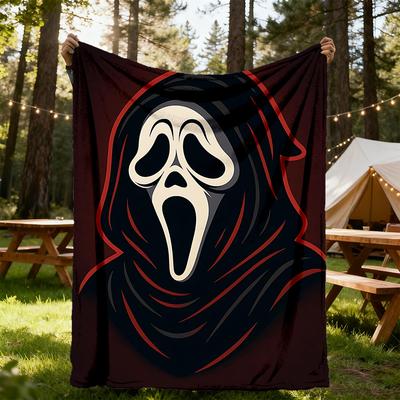 1 шт. Плед Фланелевый с Принтом Ghostface Scream для Улицы - Легкий Мягкий Теплый Всесезонный Плед с HD Печатью для Дивана, Кровати, Путешествий, Кемпинга 035