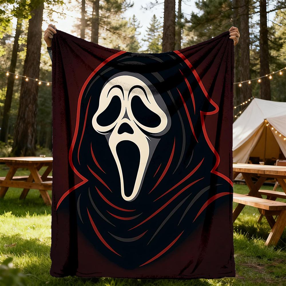 1 шт. Плед Фланелевый с Принтом Ghostface Scream для Улицы - Легкий Мягкий Теплый Всесезонный Плед с HD Печатью для Дивана, Кровати, Путешествий, Кемпинга 035