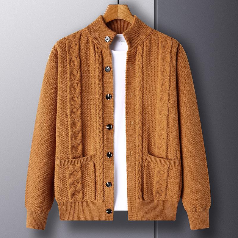 Autumn Rhombus Men's Cardigan Thick Knitted Jacket Young and Middle-aged Men's Sweater Jacket