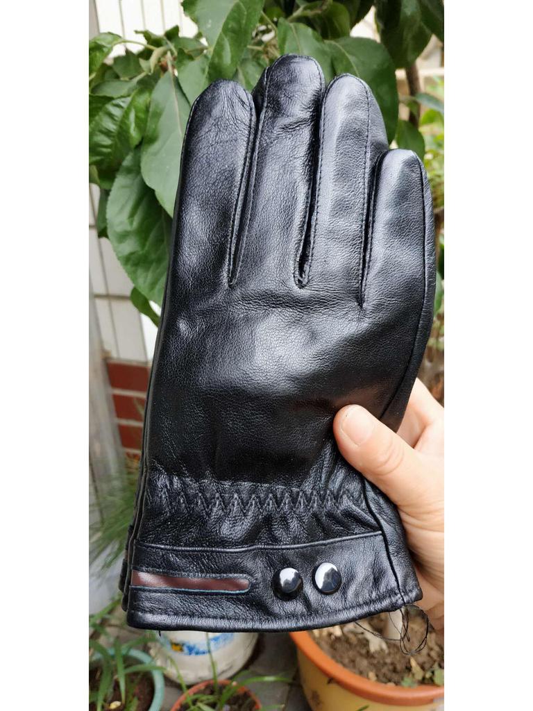 Jiuyunmeng Men's Genuine Leather Gloves, Winter Korean Style, Velvet-Lined, Thick, Warm, Waterproof Motorcycle Riding Gloves