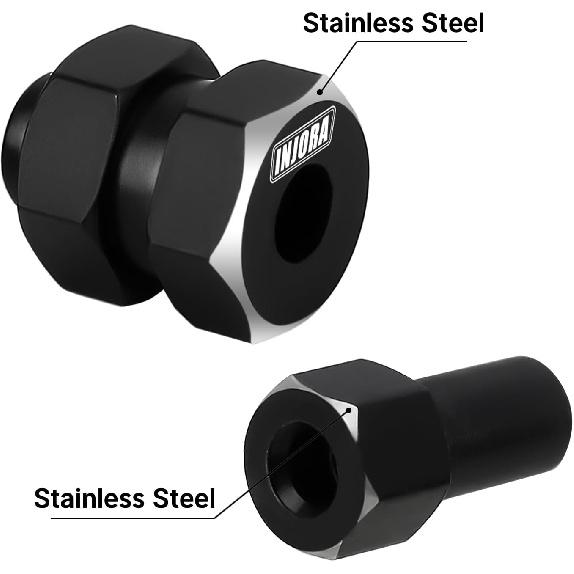 INJORA Black Stainless Steel Wheel Hex Hub +5mm Extenders for Axial SCX24 Upgrade 1/24 RC Crawler, 12g/Set