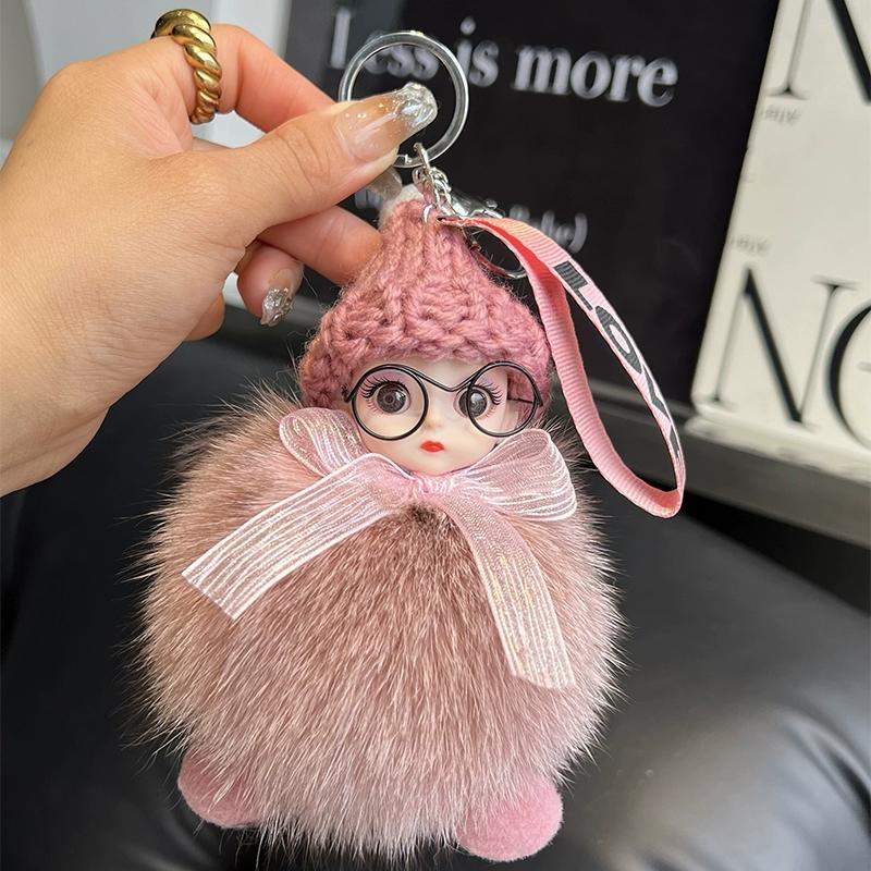 Кукла из натурального лисьего меха Брелок-подвеска для автомобиля Милая плюшевая кукла Кукла Подвеска для сумки-книги Кукла Подарок для пары