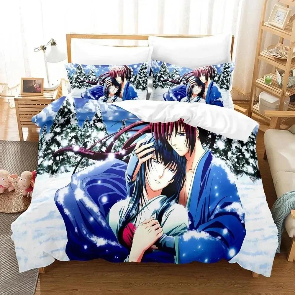 Аниме Rurouni Kenshin Постельный комплект Мальчики Девочки Полуторный Двуспальный Размер Пододеяльник Наволочка Кровать Дети Взрослые Мода Домашний Текстиль