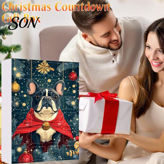 Countdown Calendar 24 Days Bulldog Advent 2026, Acrylic Puppy Ornaments Christmas Calendar, 2D Flat Dog Xmas Tree Pendant for Tree, Holiday