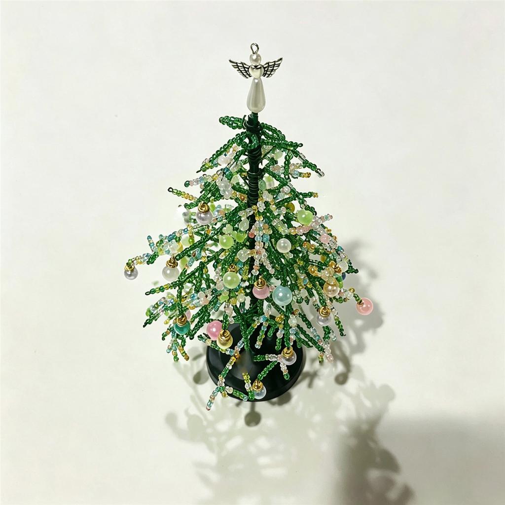 DIY Beaded Christmas Tree Kit - 11 x 6 Inch Mixed Color Crystal Beads Metal Frame Angel Topper Relaxing Tabletop Holiday Craft for Adults and Begi