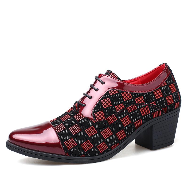 Новые модные мужские туфли в красную клетку, заостренные кожаные туфли на высоком каблуке, мужские свадебные туфли, увеличивающие рост, мужские туфли Zapatos Hombre