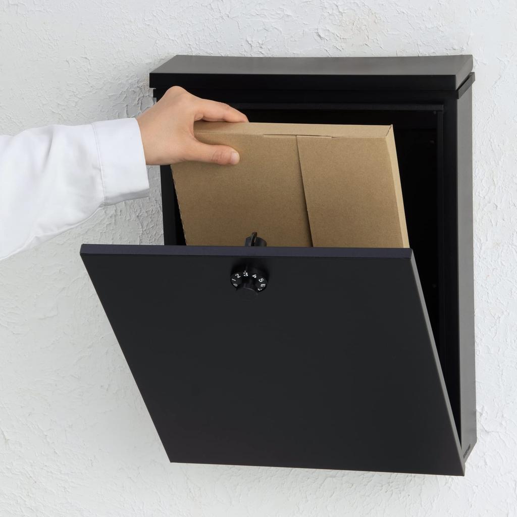 Green Life Wall-Mounted Steel Mailbox, Fits Mail and A4 Envelopes (No. 2), with Combination Lock, Simple and Stylish, Matte Black, FHD-01D(MBK)