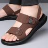 Мужские кожаные сандалии, повседневные спортивные пляжные шлепанцы, летняя новая тенденция, мягкая подошва, шлепанцы двойного назначения, нескользящие сандалии