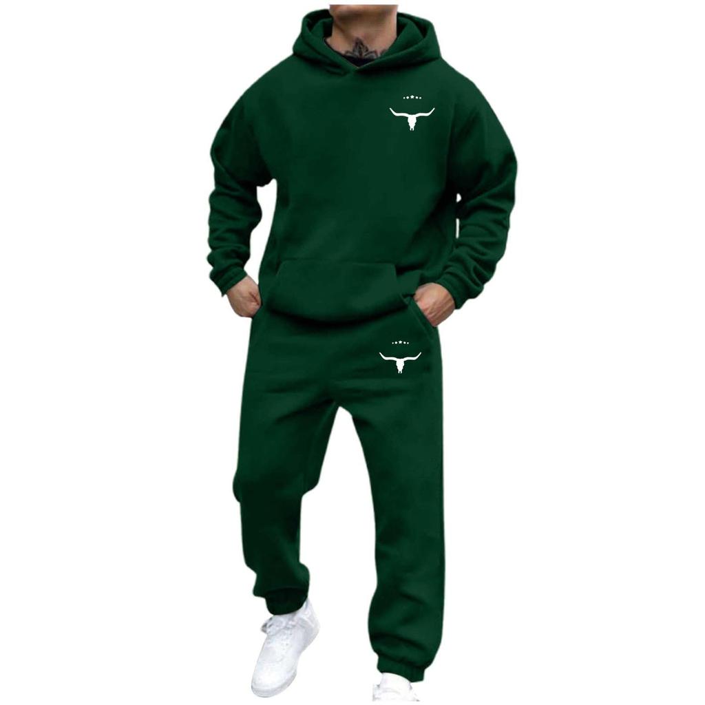 Men's Casual And Personalized Printed Long-sleeved Hooded Sweatshirt, Men's Sports Sweatshirt And Sweatpants Two-piece Set