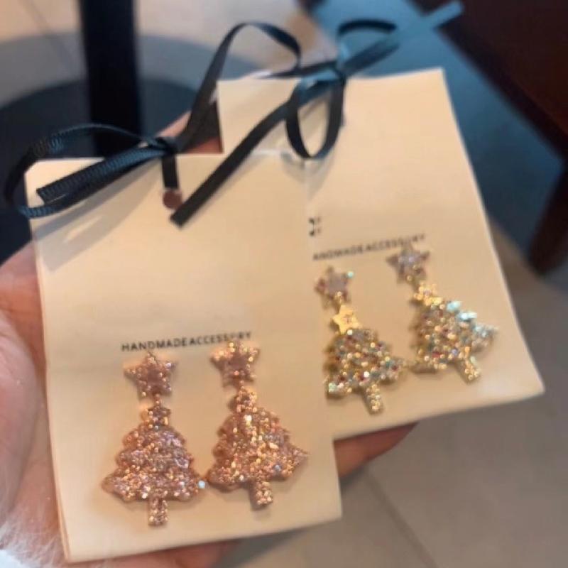 Women's Christmas Tree Zircon Crystal Star Stud Earrings Dangle Fashion Jewelry Gift for Xmas Party
