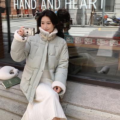 Зима 2025 новая корейская куртка из овечьей шерсти в сочетании с пуховиком, женская короткая утолщенная хлопковая куртка со стойкой, модная куртка