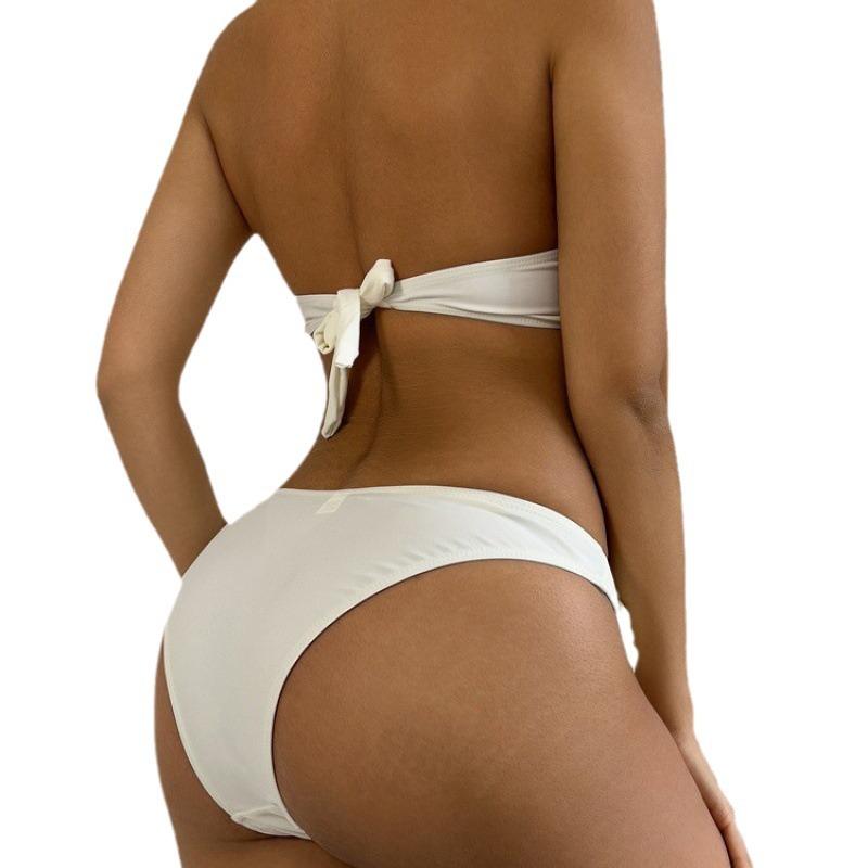1011 new swimsuit women's solid color three-dimensional 1D flower straps bikini flat chest split swimsuit fashion bikini