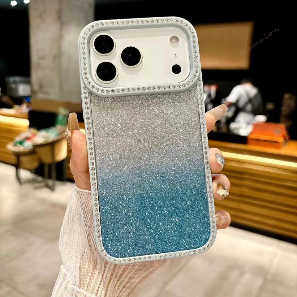 Cute Bling Glitter Diamond Phone Case for iPhone 13 12 11 14 15 16 17 Pro Max Air 16 15 14 Plus Clear Protector Shockproof Cover