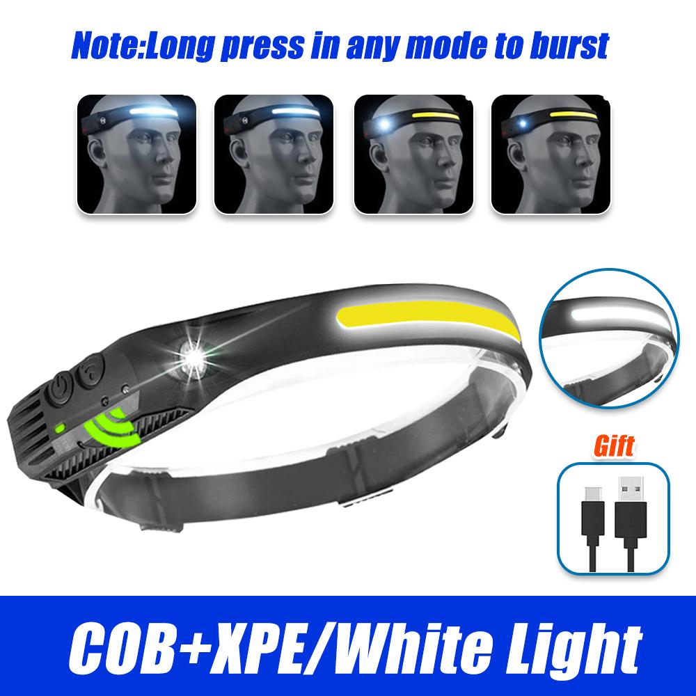 Cob налобный фонарь Led Senso фара Usb перезаряжаемый налобный фонарь водонепроницаемый 5 режимов освещения фонарик для наружных ночных ходовых фонарей