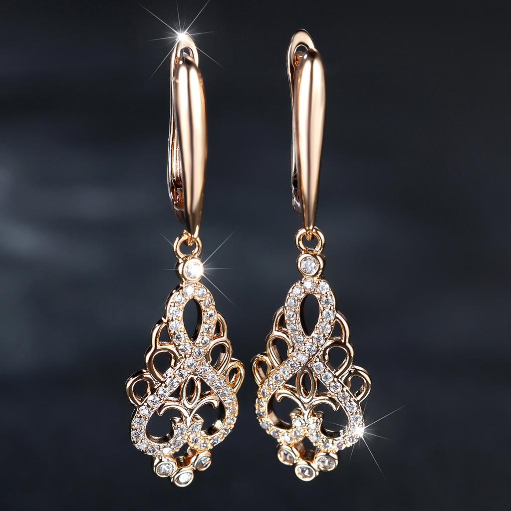 1 Pair Golden Color Long Dangle CZ Earrings Womens Love Infinity Earrings Fashion Wedding Party Jewelry