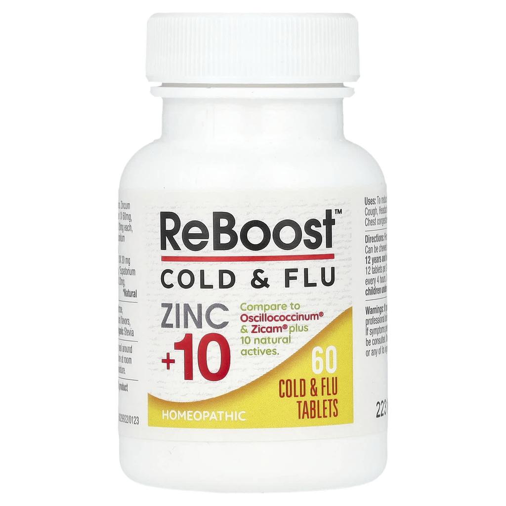 MediNatura T-Relief, ReBoost, Цинк +10, Таблетки от простуды и гриппа, 60 таблеток