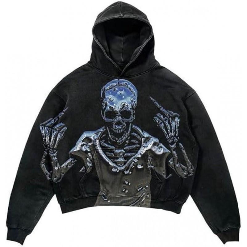 American Punk Skull 3D Print Cropped Hoodie Loose Fit Men Women Streetwear