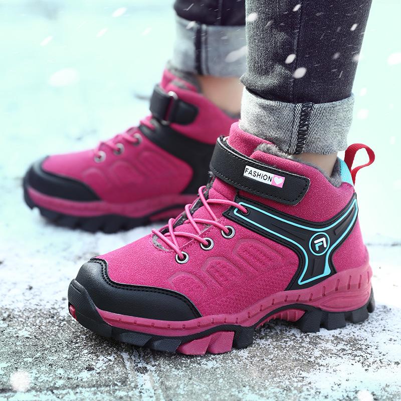 Children's Cotton Shoes Winter New Steel Claws Outdoor Hiking Shoes Outdoor Warm Boys Snow Boots Piled and Thickened Girls