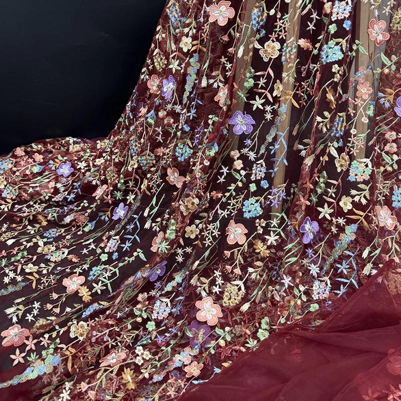 Цветная 3D Цветочная Вышивка Кружево Тюль Сетка Ткань для Платья DIY Ремесла Свадебное Платье Занавеска Шитье Пэчворк Материал для Одежды