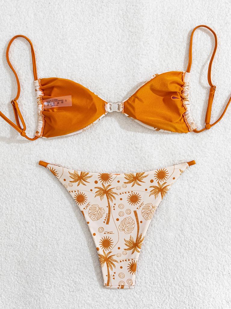 Triangle Strap Pearl Sexy Bikini Split Swimsuit