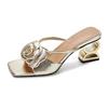 Fashion 2024 New Fashion Women Summer Flower Shoes Women Sandals Black Beige Gold Party Dress Wedding Big Size 35-40