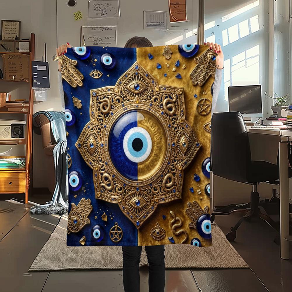 1Pc Evil Eye Print Flannel Blanket, High quality Comfortable for All Seasons, Home Decor, Warmth and Comfort, Perfect for Christmas Gifts W60