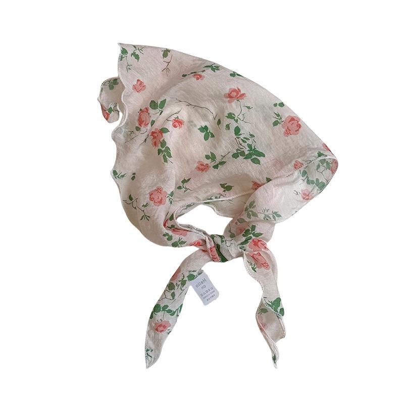 Треугольный шарф шарф женский литературный новый цветочный маленький шарф шелковый шарф высококачественный головной платок летняя женская пасторальная повязка для волос