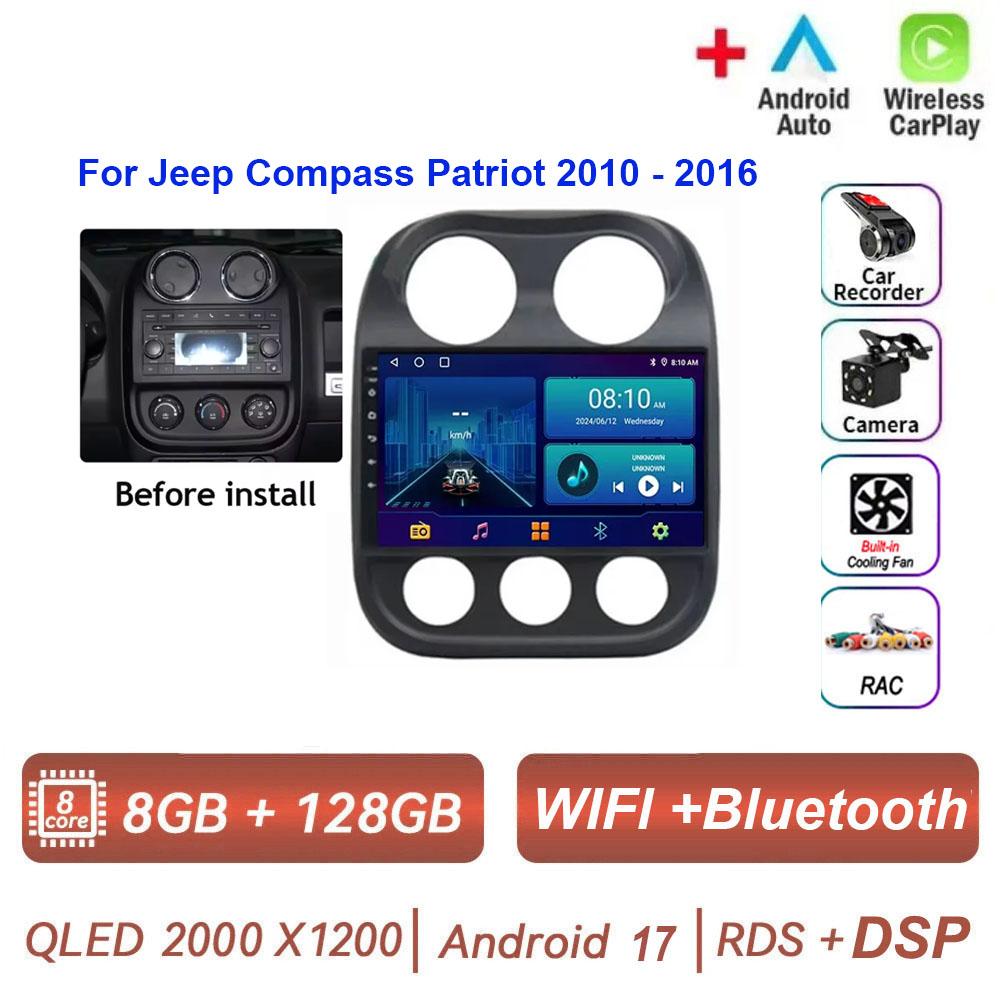 Autoradio Android 17 pour JEEP Compass Patriot 2010 - 2016 Lecteur multimédia automobile GPS Navigation Carplay Stéréo 4G BT Sans 2din DVD