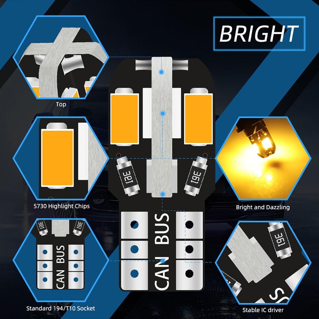 10/20 шт. Светодиодные лампы W5W T10 для автомобиля, лампа для чтения, габаритные огни, 8SMD 12V 194 168, боковая клиновидная лампа для подсветки номерного знака автомобиля, теплый белый