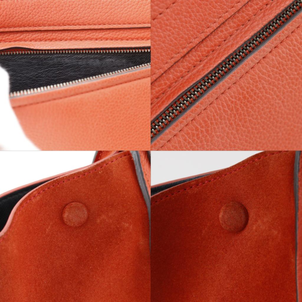 CELINE Trapeze Medium Handbag S-SN-0112 2WAYShoulder Orange leather Women Used