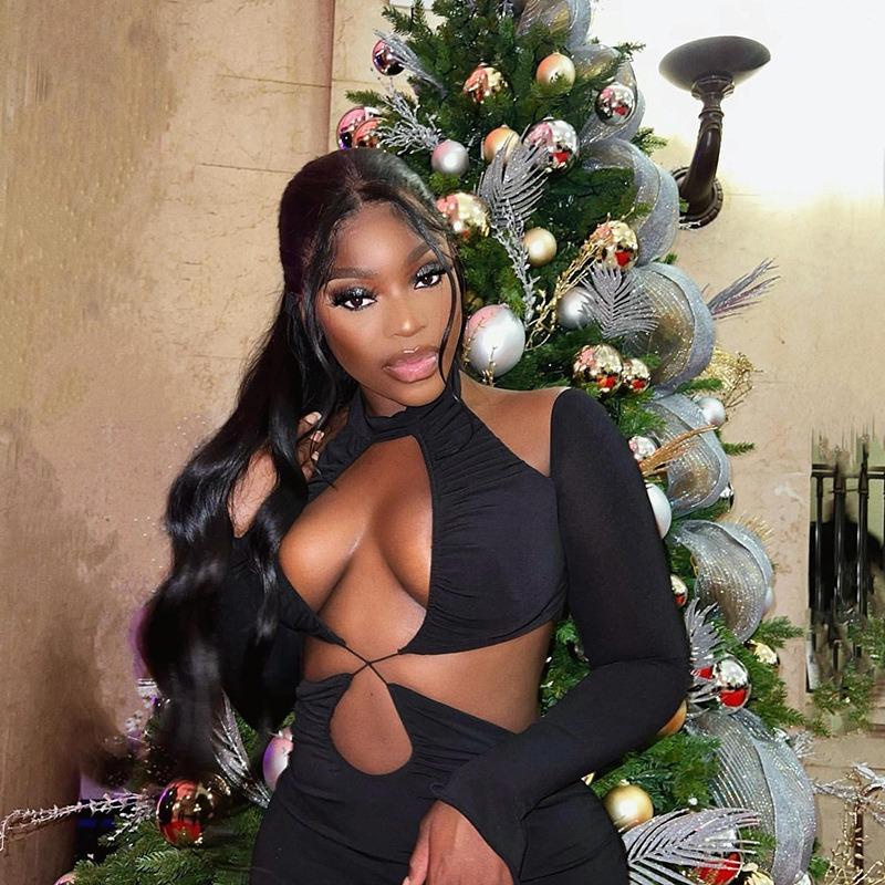 Женское сексуальное платье с круглым вырезом, однотонное, с запахом на груди, с длинным рукавом, с открытой спиной, для уличного ночного клуба, с бедрами