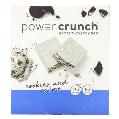 Протеиновый энергетический батончик Power Crunch, оригинальный, печенье и сливки, 12 батончиков, 1,4 унции (40 г) Каждый
