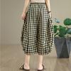 Винтажные клетчатые брюки больших размеров с высокой талией, повседневные, свободные, летние, с широкими штанинами, крест-накрест, женские
