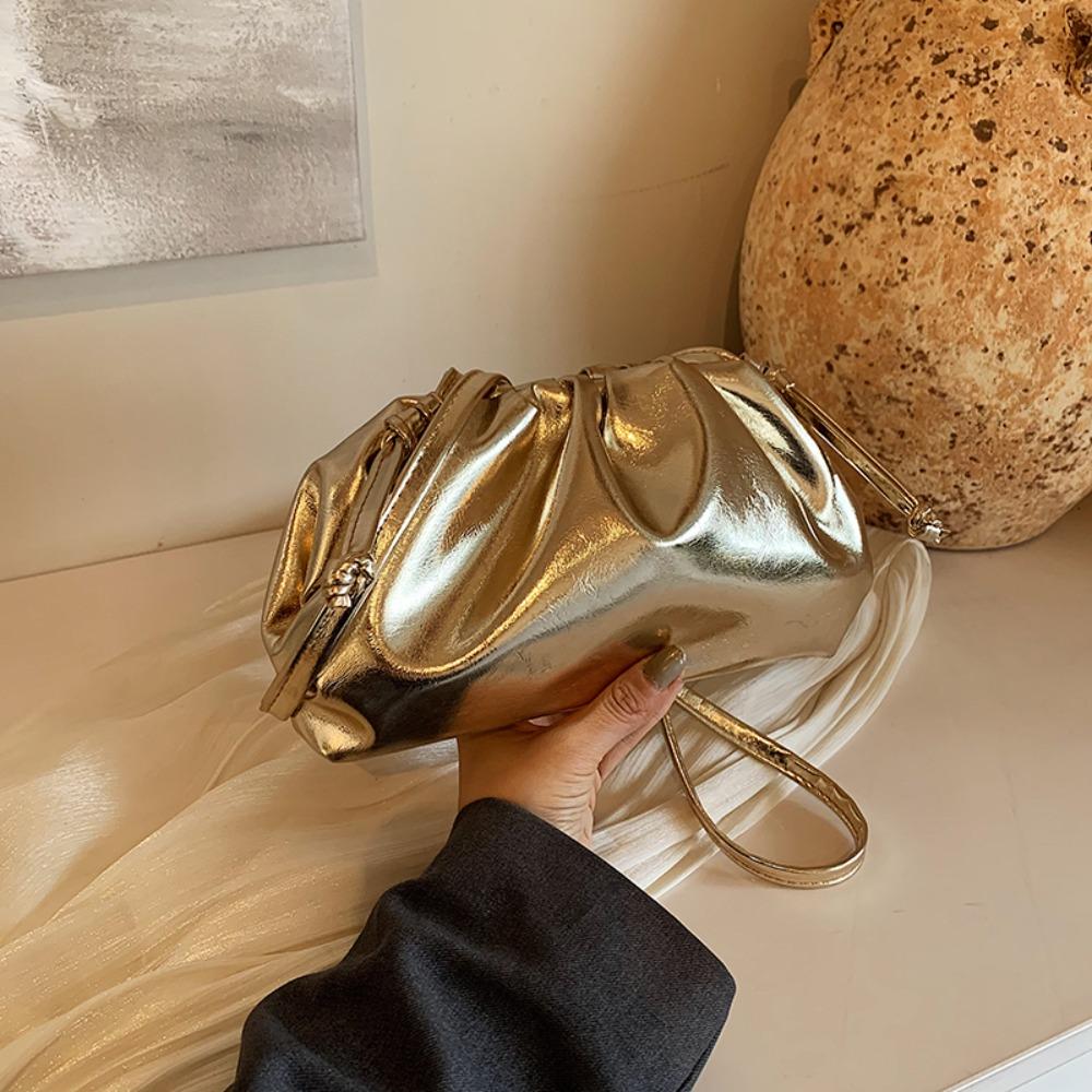 Сумка-клатч из мягкой искусственной кожи Dumpling, серебристая, для вечеринок, для банкета, сумка-облако, для улицы