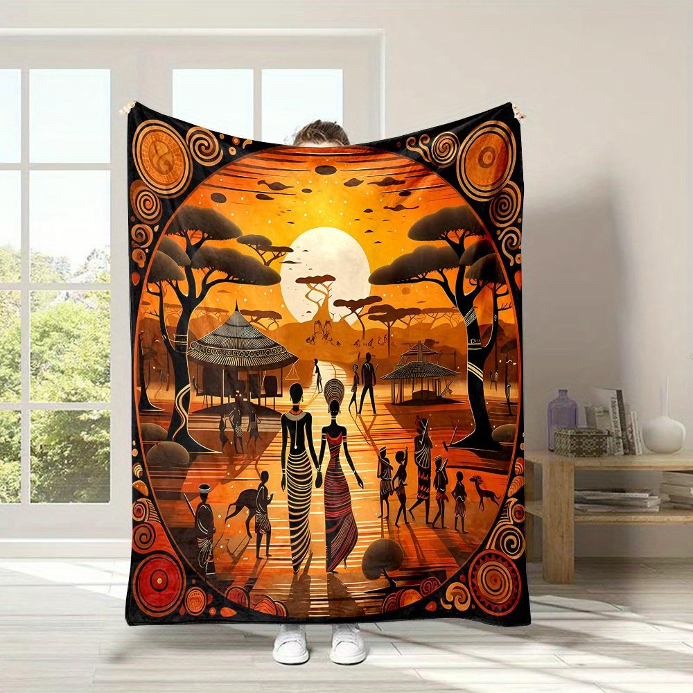 African Tribal Print Reversible Throw Blanket Polyester Flannel All Season Lightweight Office Home Gift