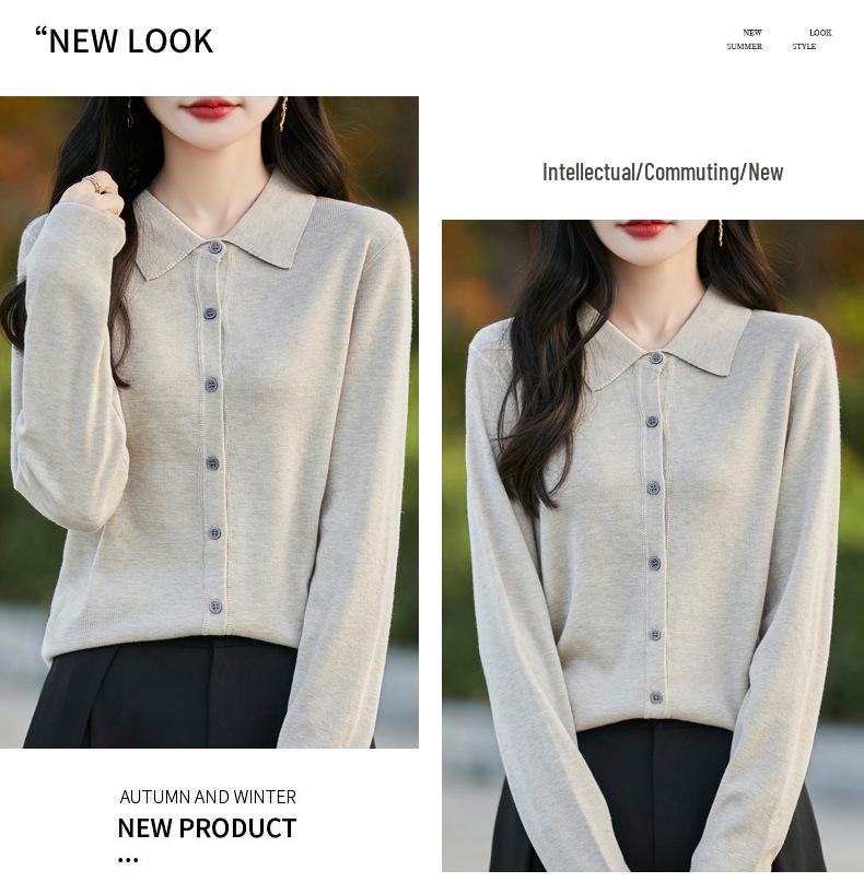 Тонкий кардиган из мериносовой шерсти с воротником поло - Коллекция Весна 2025, Однотонный, Свободный крой, Универсальная верхняя одежда.