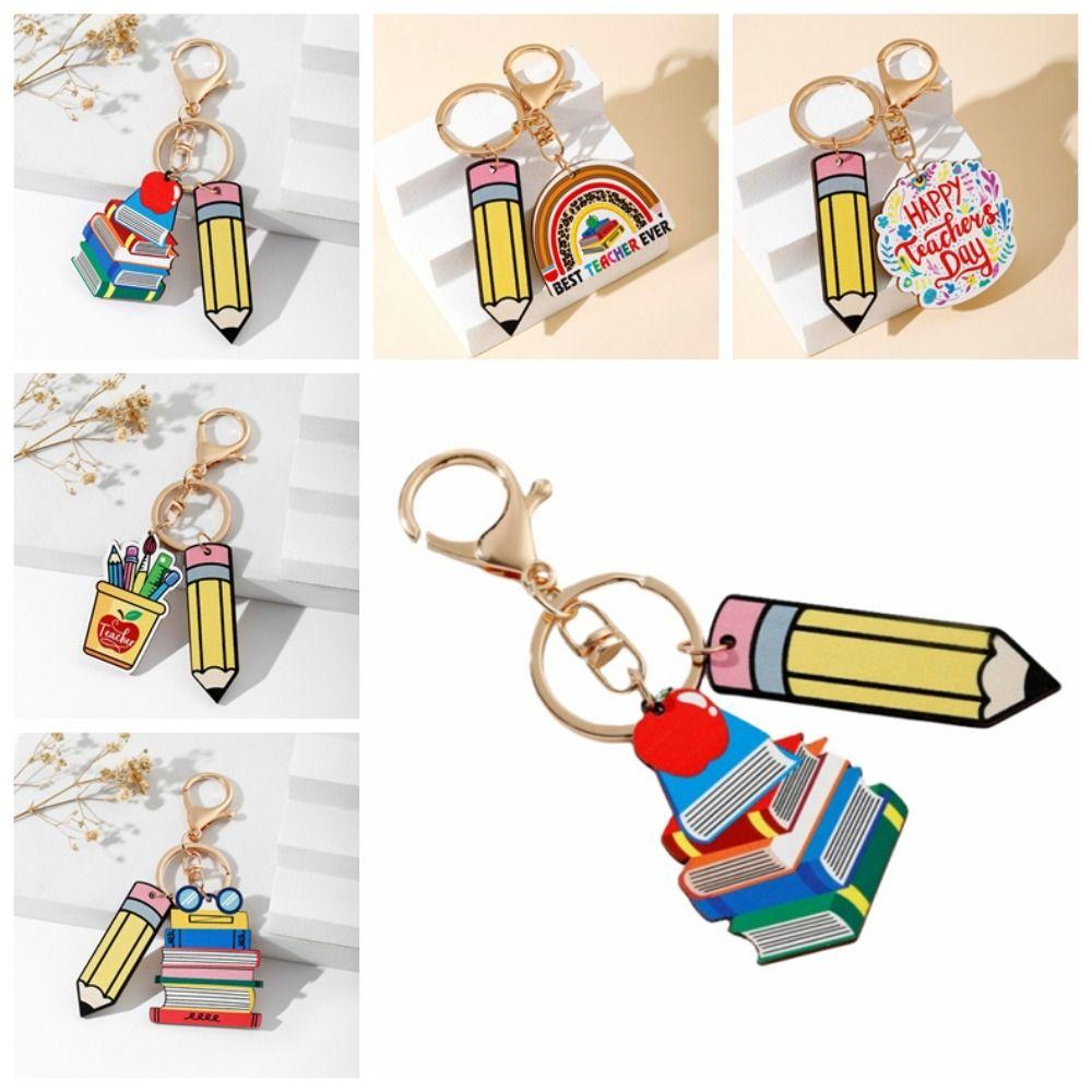 Wooden Teacher's Day Keychain Geometric Shape Teacher Education Pendant Teacher's Day Gift