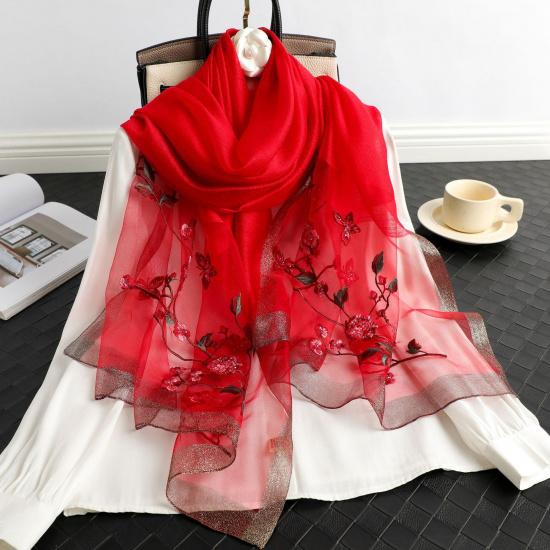 New Hand-Beaded Embroidered Silk Scarf Silk Silk Silk Wool Scarf Rose Embroidered Shawl